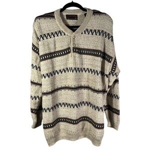 Vintage Jantzen Sport Sweater Mens XL Beige 100%‎ Cotton Patterned Knit
